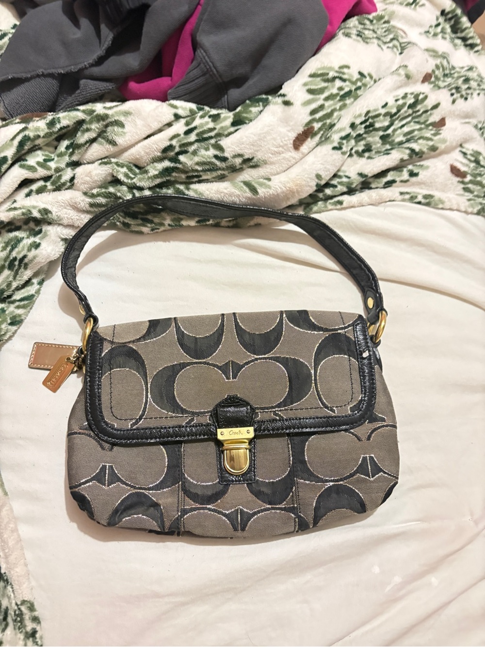 Coach Small Shoulder Bag in Brown and Black with Gold Hardware